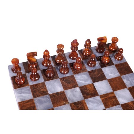 Coffret Echecs Deluxe Albatre Marron/Gris 35cm