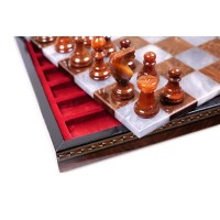 Coffret Echecs Deluxe Albatre Marron/Gris 25cm