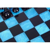 Jeu d'échecs en albâtre bleu