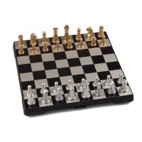Coffret d'échecs magnétique pliant or et argent - petit modèle