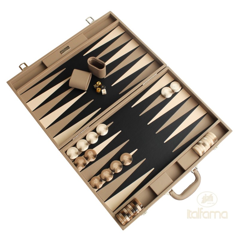 Backgammon Simili Cuir Beige/Noir 53cm