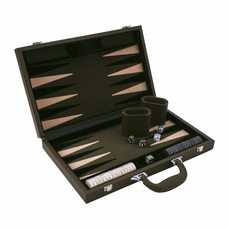 Backgammon Cuir Vegan Kaki 38cm