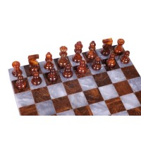 Coffret d'échecs de luxe en albâtre marron et gris