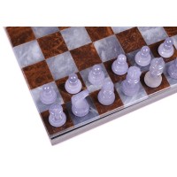 Coffret d'échecs de luxe en albâtre marron et gris